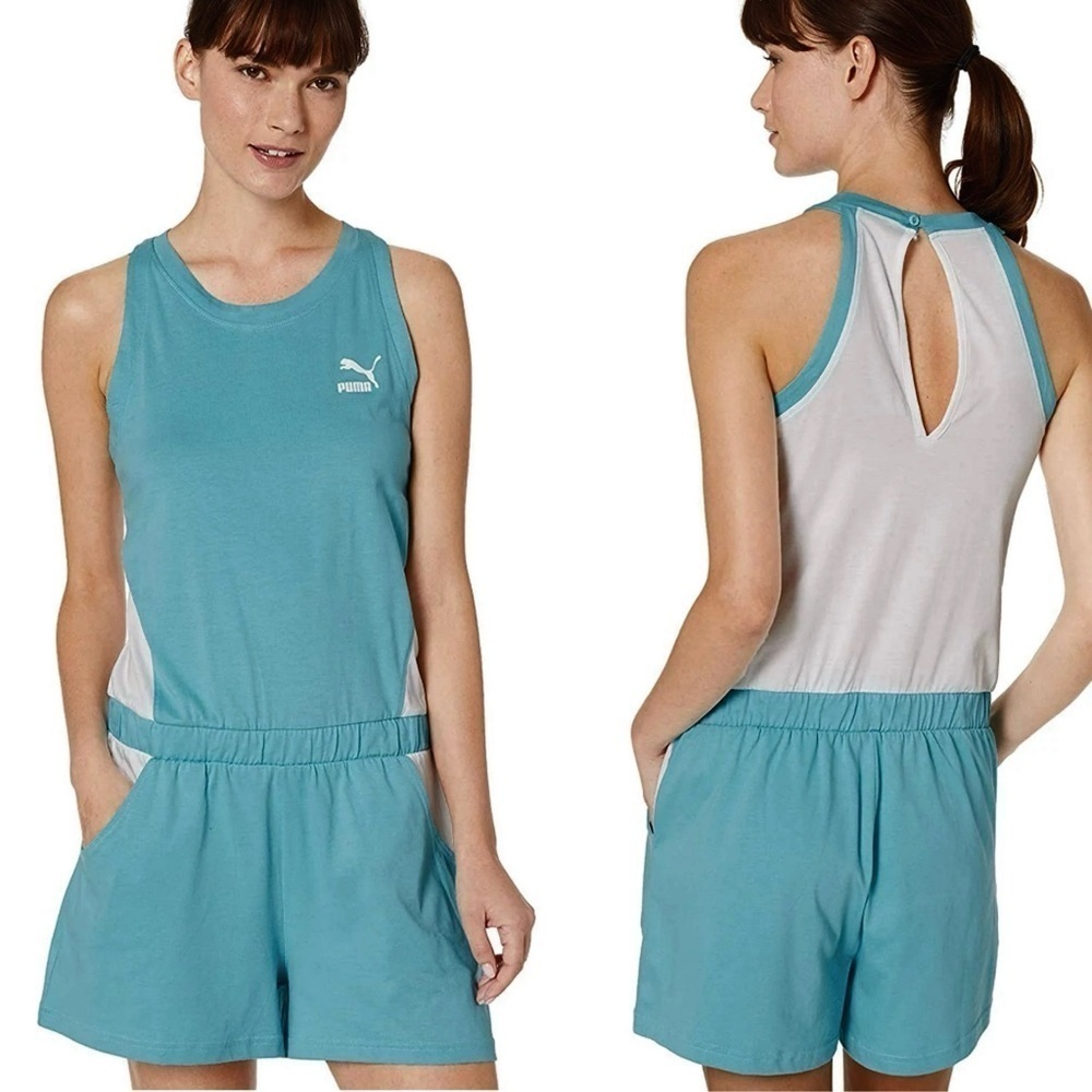 SOLD.  Puma Classics Women's Blue White Shorts Cotton Romper Sz M col